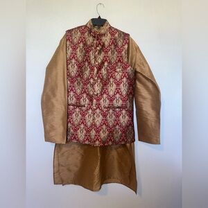 Elegant Red and Gold Brocade Sherwani